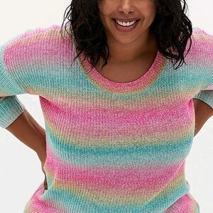 Torrid Rainbow Ombré Striped Open Stitch Knit Tunic Sweater Large